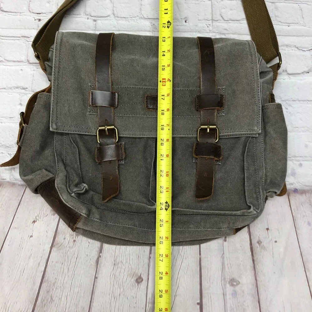 S-ZONE Camera Messenger Bag Leather Canvas DSLR Shoulder Crossbody Bag B294 -26